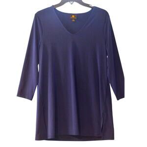 JM Collection Women's 3/4-Sleeve Swing V-Neck Top in Intrepid Blue